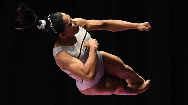 India's Dipa Karmakar participates on the vault in the women's artistic gymnastics qualification at Asian Games 2018. (AFP) India's Dipa Karmakar participates on the vault in the women's artistic gymnastics qualification at Asian Games 2018. (AFP)