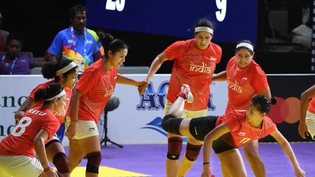 Indian women’s kabaddi team in action at the Asian Games in Jakarta and Palembang(Twitter)