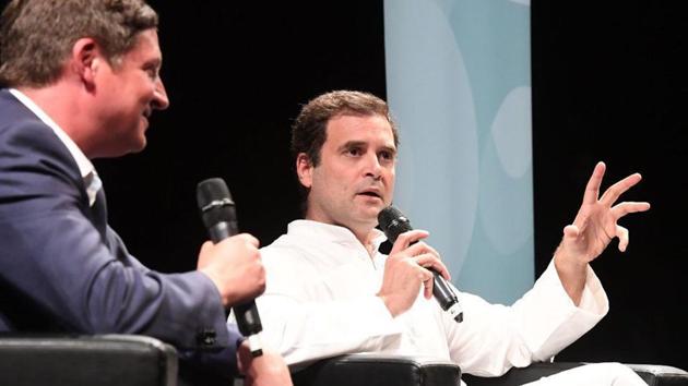 Congress President Rahul Gandhi addressed a gathering at the Bucerius Summer School in Hamburg on Wednesday. (PTI) Congress President Rahul Gandhi addressed a gathering at the Bucerius Summer School in Hamburg on Wednesday. (PTI)