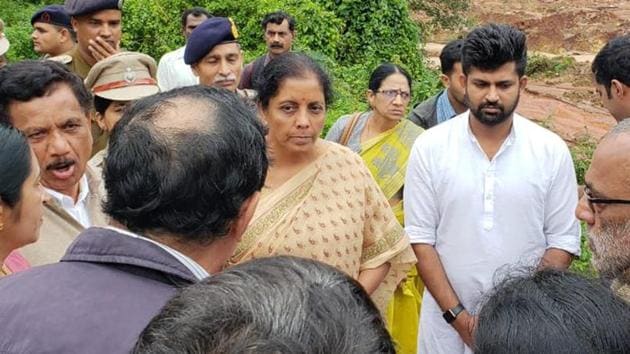 The Defence Minister visited Kushalnagar and Madapura in Kodagu district of Karnataka, which were severely affected by heavy rains and flash floods last week. (Defence Ministry/Twitter) The Defence Minister visited Kushalnagar and Madapura in Kodagu district of Karnataka, which were severely affected by heavy rains and flash floods last week. (Defence Ministry/Twitter)