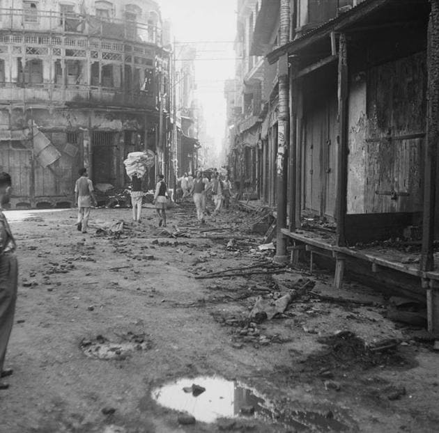 Wrecked buildings after communal riots in Amritsar, Punjab, in March 1947.(Keystone Features / Hulton Archive / Getty Images)