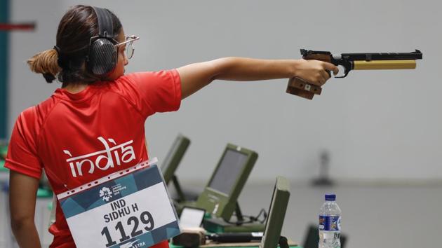 India's Heena Sidhu shoots during the 10m air pistol women's final. (AP) India's Heena Sidhu shoots during the 10m air pistol women's final. (AP)