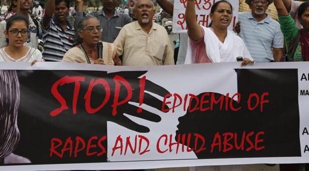 A protest in Ahmedabad against recent incidents of rape in shelter homes of Bihar and Uttar Pradesh, Aug. 8, 2018.(AP Photo)