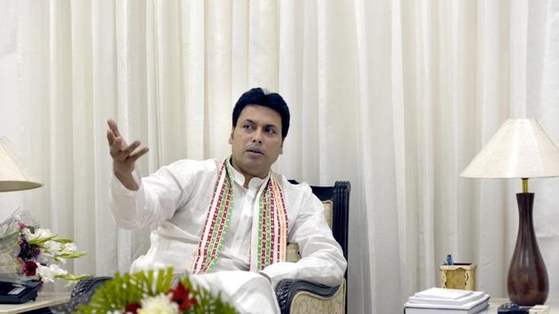 Tripura chief minister Biplab Kumar Deb has also penned a book on the last ruler of Manikya dynasty. (Sushil Kumar/HT File Photo) Tripura chief minister Biplab Kumar Deb has also penned a book on the last ruler of Manikya dynasty. (Sushil Kumar/HT File Photo)
