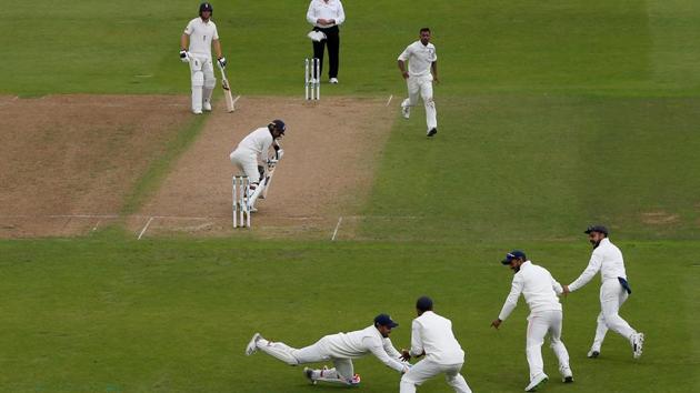 Rishabh Pant takes a catch to dismiss England's Adil Rashid.(REUTERS)