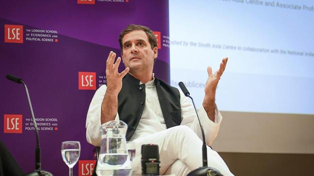 Congress president Rahul Gandhi speaks at an interactive session at London School of Economics, London on Friday. (PTI Photo) Congress president Rahul Gandhi speaks at an interactive session at London School of Economics, London on Friday. (PTI Photo)