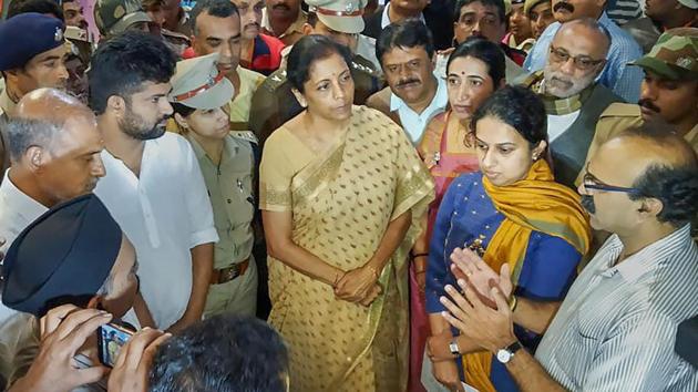Defence minister Nirmala Sitharaman visits the flood-affected areas, in Kodagu. (PTI Photo) Defence minister Nirmala Sitharaman visits the flood-affected areas, in Kodagu. (PTI Photo)