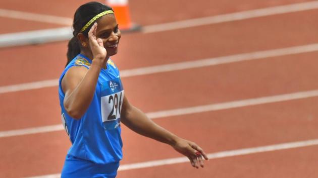 Jakarta: Indian athlete Dutee Chand finished second in the final, .02 seconds behind the winner(PTI)