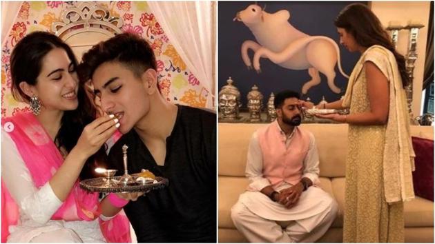 Sara Ali Khan celebrating Raksha Bandhan with her brother Ibrahim Khan. Abhishek Bachchan celebrating with his sister Shweta Nanda. (Instagram) Sara Ali Khan celebrating Raksha Bandhan with her brother Ibrahim Khan. Abhishek Bachchan celebrating with his sister Shweta Nanda. (Instagram)