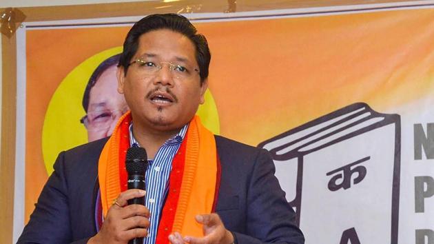 Meghalaya chief minister and National People’s Party (NPP) chief Conrad K Sangma addresses a party meeting in Guwahati on August 11. (PTI File Photo) Meghalaya chief minister and National People’s Party (NPP) chief Conrad K Sangma addresses a party meeting in Guwahati on August 11. (PTI File Photo)