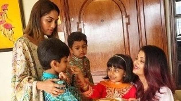 Aishwarya Rai Bachchan and daughter Aaradhya celebrate Raksha Bandhan.