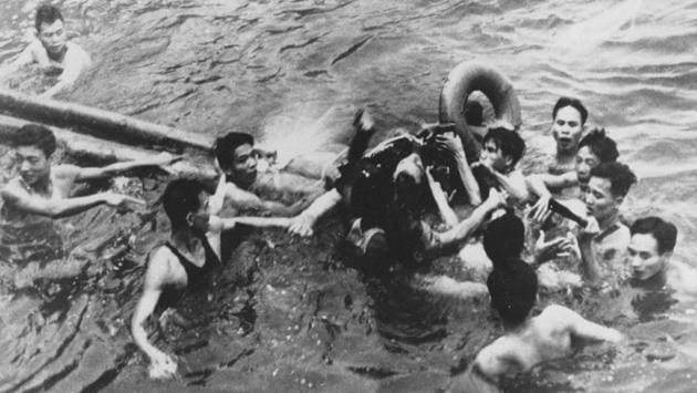 An October 26, 1967 photo shows John McCain pulled out of a Hanoi lake by a mix of North Vietnamese Army (NVA) and Vietnamese citizens. In October 1967, his A-4 Skyhawk was shot down on a bombing mission over North Vietnam’s capital and he suffered two broken arms and a broken leg. A mob dragged him from a lake, broke his shoulder and stabbed him. (REUTERS File) An October 26, 1967 photo shows John McCain pulled out of a Hanoi lake by a mix of North Vietnamese Army (NVA) and Vietnamese citizens. In October 1967, his A-4 Skyhawk was shot down on a bombing mission over North Vietnam’s capital and he suffered two broken arms and a broken leg. A mob dragged him from a lake, broke his shoulder and stabbed him. (REUTERS File)