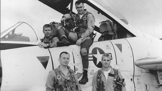 John McCain (Bottom R) poses with his US Navy squadron in 1965. McCain flew attack planes off aircraft carriers during the Vietnam War. A senator from Arizona for more than three decades, McCain had been suffering from brain cancer since July 2017. (US National Archives via REUTERS) John McCain (Bottom R) poses with his US Navy squadron in 1965. McCain flew attack planes off aircraft carriers during the Vietnam War. A senator from Arizona for more than three decades, McCain had been suffering from brain cancer since July 2017. (US National Archives via REUTERS)