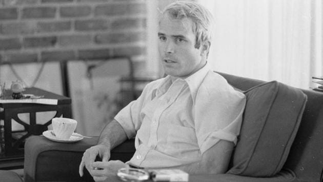 Navy Lt. Comdr. John S. McCain is interviewed about his experiences as a prisoner of war during the war in Vietnam, April 24, 1973. Held at the notorious “Hanoi Hilton” prison and other sites, McCain was beaten and tortured, suffering broken bones and dysentery. He was released on March 14, 1973, but left with permanent infirmities. (Library of Congress / Thomas J. O’Halloran / Handout via REUTERS) Navy Lt. Comdr. John S. McCain is interviewed about his experiences as a prisoner of war during the war in Vietnam, April 24, 1973. Held at the notorious “Hanoi Hilton” prison and other sites, McCain was beaten and tortured, suffering broken bones and dysentery. He was released on March 14, 1973, but left with permanent infirmities. (Library of Congress / Thomas J. O’Halloran / Handout via REUTERS)