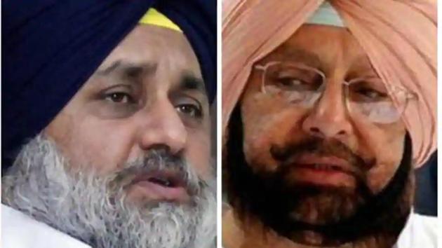 Punjab chief minister Capt Amarinder Singh and SAD president Sukhbir Singh Badal(HT File)