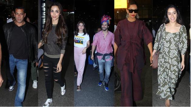 A host of Bollywood celebs such as Salman Khan, Sonam Kapoor, Malaika Arora, Anushka Sharma and Varun Dhawan were spotted at Mumbai airport. (Viral Bhayani) A host of Bollywood celebs such as Salman Khan, Sonam Kapoor, Malaika Arora, Anushka Sharma and Varun Dhawan were spotted at Mumbai airport. (Viral Bhayani)