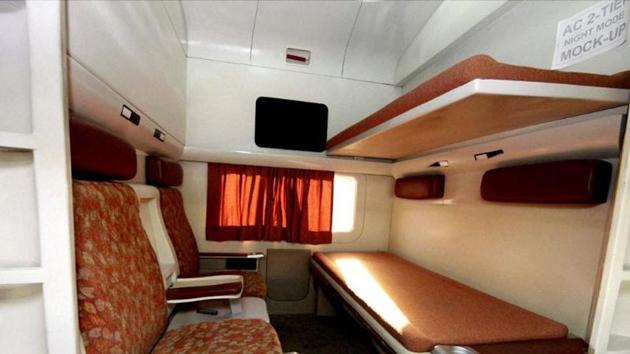 An inside view of modern coach Anubhuti at a railway coach care centre in New Delhi.(PTI Representative Photo)