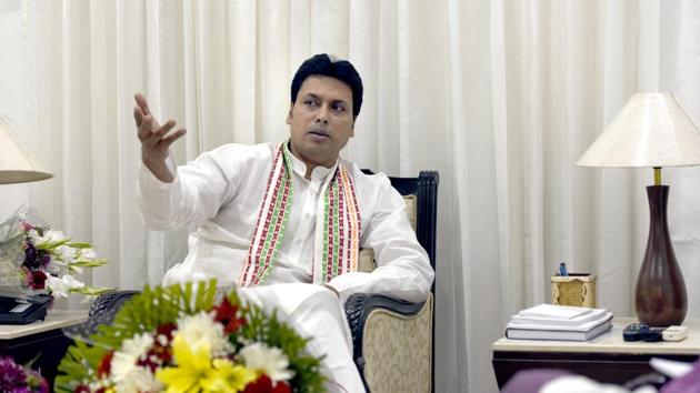 Biplab Kumar Deb has made many controversial statements since he became the Tripura chief minister earlier this year.(Sushil Kumar/HT Photo)