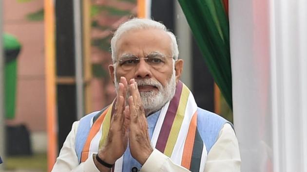 Prime Minister Narendra Modi on his arrival for the day-long meeting of the BJP Chief Ministers' Council in New Delhi.(PTI Photo)