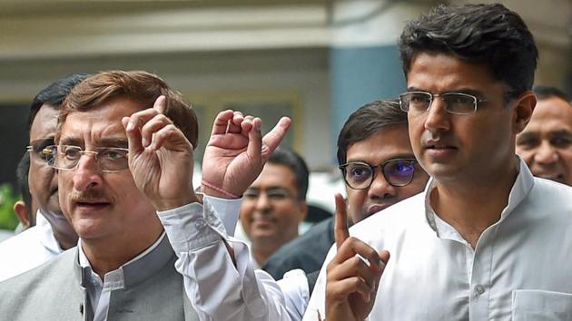 Congress Party leaders Avinash Pandey and Sachin Pilot (right) and others leave after a meeting with Election Commissioner at Nirvachan Sadan, in New Delhi on Tuesday, Aug 14, 2018. (PTI File Photo) Congress Party leaders Avinash Pandey and Sachin Pilot (right) and others leave after a meeting with Election Commissioner at Nirvachan Sadan, in New Delhi on Tuesday, Aug 14, 2018. (PTI File Photo)