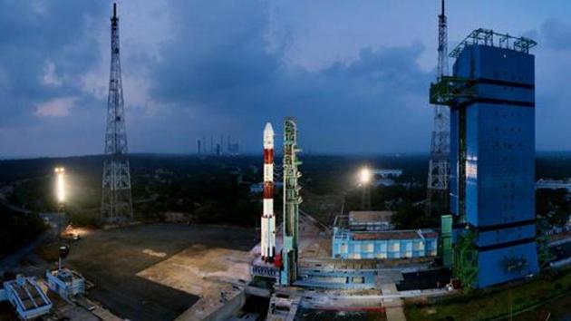 Fully integrated PSLV-C40 with all the 31 Spacecrafts at First Launch Pad, at Sriharikota.(PTI File Photo) Fully integrated PSLV-C40 with all the 31 Spacecrafts at First Launch Pad, at Sriharikota.(PTI File Photo)