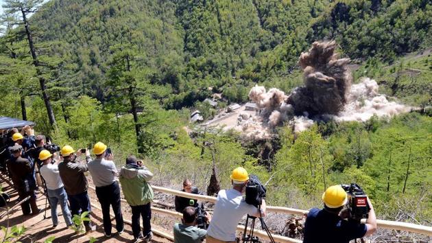 North Korea's nuclear test center was completely dismantled in accordance with the decision of the 3rd Plenary Meeting of the 7th General Conference of the Workers' Party of Korea in this undated photo released by North Korea's Korean Central News Agency (KCNA) in Pyongyang May 24, 2018. (REUTERS File Photo) North Korea's nuclear test center was completely dismantled in accordance with the decision of the 3rd Plenary Meeting of the 7th General Conference of the Workers' Party of Korea in this undated photo released by North Korea's Korean Central News Agency (KCNA) in Pyongyang May 24, 2018. (REUTERS File Photo)