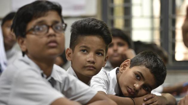 A majority of children in this school come from underprivileged sections of society and are vulnerable to stress. Verma said, after these students have attended happiness class for 6 weeks he has seen they are more focused on studies and unlike in the past, they are more willing to accept their mistakes. (Sanchit Khanna / HT Photo) A majority of children in this school come from underprivileged sections of society and are vulnerable to stress. Verma said, after these students have attended happiness class for 6 weeks he has seen they are more focused on studies and unlike in the past, they are more willing to accept their mistakes. (Sanchit Khanna / HT Photo)