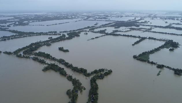 An aerial view of flooded Kuttanad in Alappuzha district on August 19.(AP Photo)