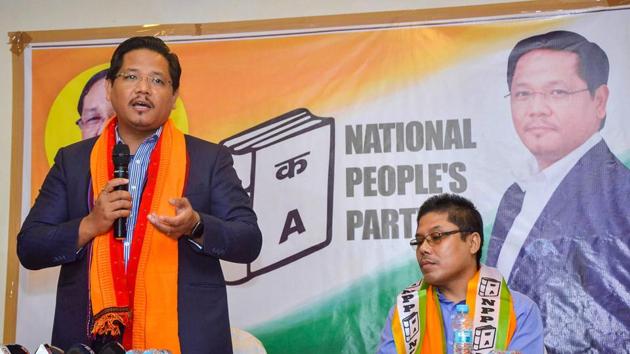 Meghalaya chief minister Conrad K Sangma addresses a party meeting in Guwahati. (PTI Photo) Meghalaya chief minister Conrad K Sangma addresses a party meeting in Guwahati. (PTI Photo)