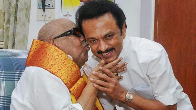 MK Stalin was elected as the DMK president, a post his father M Karunanidhi held for 49 years till his death on August 7, during a meeting of the party’s general council. The 65-year-old paid tribute to CN Annadurai and Karunanidhi after being elected as the president of the Dravida Munnetra Kazhagam. (R Senthil Kumar / PTI File) MK Stalin was elected as the DMK president, a post his father M Karunanidhi held for 49 years till his death on August 7, during a meeting of the party’s general council. The 65-year-old paid tribute to CN Annadurai and Karunanidhi after being elected as the president of the Dravida Munnetra Kazhagam. (R Senthil Kumar / PTI File)