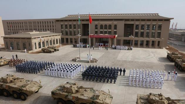 This photo taken on August 1, 2017 shows Chinese People's Liberation Army personnel attending the opening ceremony of China's new military base in Djibouti.(AFP) This photo taken on August 1, 2017 shows Chinese People's Liberation Army personnel attending the opening ceremony of China's new military base in Djibouti.(AFP)