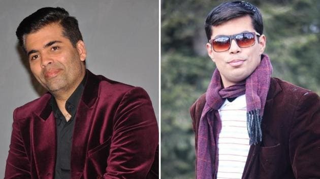 Karan Johar and his doppelganger nurture the same love for velvet jackets.(Twitter)