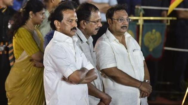 Azhagiri had stayed away from the family until Karunanidhi fell ill in 2016. He started visiting Karunanidhi and renewed his relationship with everyone in the family except Stalin.(PTI/File Photo) Azhagiri had stayed away from the family until Karunanidhi fell ill in 2016. He started visiting Karunanidhi and renewed his relationship with everyone in the family except Stalin.(PTI/File Photo)