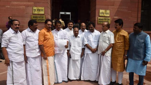 An all-party delegation from Kerala on Thursday met Home Minister Rajnath Singh and urged him to provide more funds to the flood-hit state and allow foreign assistance. Eleven MPs belonging to the Congress, the CPI-M, the RSP, the Kerala Congress (Mani) and one independent were part of the delegation. (Manvender Vashist / PTI) 