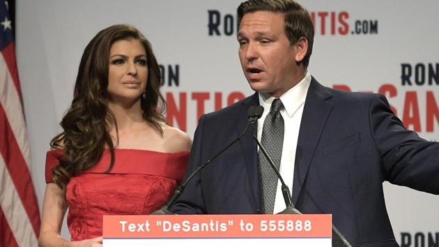 Florida Republican gubernatorial candidate Ron DeSantis, right, speaks to supporters with his wife, Casey, at an election party after winning the Republican primary, August 28, 2018, in Orlando. (AP) Florida Republican gubernatorial candidate Ron DeSantis, right, speaks to supporters with his wife, Casey, at an election party after winning the Republican primary, August 28, 2018, in Orlando. (AP)