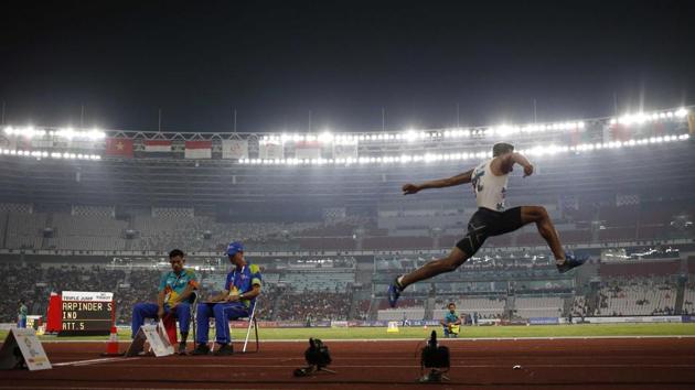 India’s Arpinder Singh competes during men’s triple jump final at the 18th Asian Games 2018 in Jakarta, Indonesia. (Willy Kurniawan / REUTERS) India’s Arpinder Singh competes during men’s triple jump final at the 18th Asian Games 2018 in Jakarta, Indonesia. (Willy Kurniawan / REUTERS)