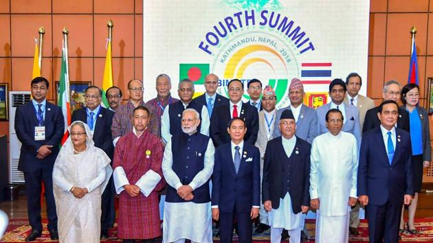 Prime Minister Narendra Modi and other BIMSTEC leaders in a group photograph with the HODs of Ministerial delegations and senior officials, during the 4th BIMSTEC Summit, in Kathmandu, Nepal on Friday, Aug 31, 2018.(PTI Photo)