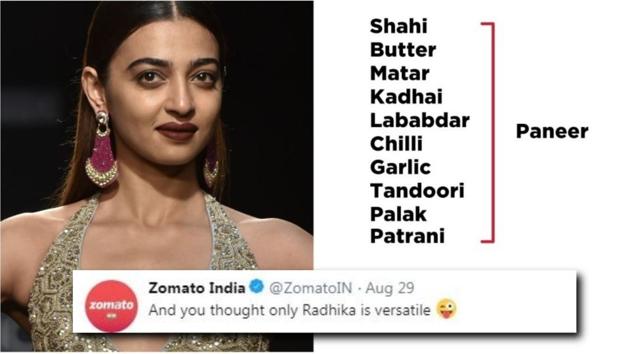 Zomato and Netflix need help figuring out who is more versatile, Radhika Apte or a block of paneer.
