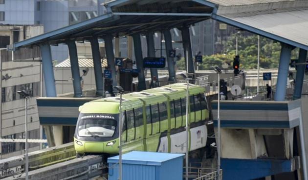 A monorail during a trial run as it restarts operation after being shut down due to a fire in November 2017, at Wadala in Mumbai, India, on Thursday, August 30, 2018. (Kunal Patil/HT Photo) A monorail during a trial run as it restarts operation after being shut down due to a fire in November 2017, at Wadala in Mumbai, India, on Thursday, August 30, 2018. (Kunal Patil/HT Photo)