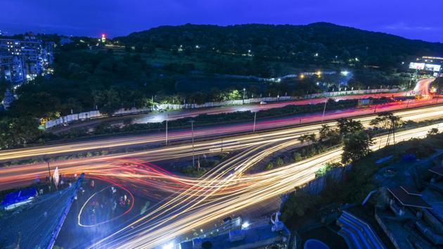 Light trails captured at the busy Chandani chowk in the evening in Pune, Maharashtra. (Pratham Gokhale / HT Photo) Light trails captured at the busy Chandani chowk in the evening in Pune, Maharashtra. (Pratham Gokhale / HT Photo)