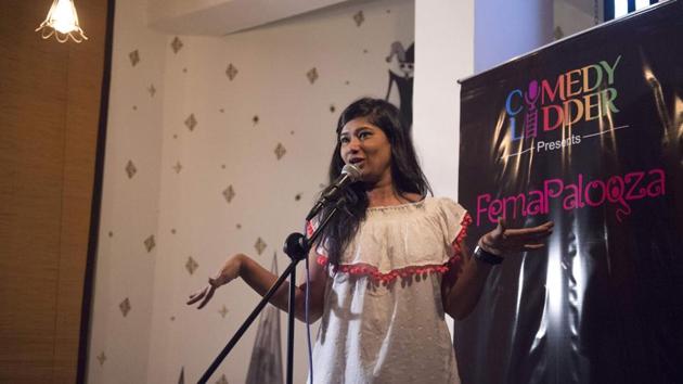 For founder Jeeya Sethi, humour just for women is a way to make progress in patriarchal India, where rape and gender bias are hot-button issues and women are widely expected to adhere to conservative stereotypes. “Men only talk about men, Modi and masturbation, or they make sexist jokes,” said Sethi, a stand-up comic herself. She added that stand-up is all about being unabashed and when there are women around you can say anything without being judged. (Noemi Cassanelli / AFP) For founder Jeeya Sethi, humour just for women is a way to make progress in patriarchal India, where rape and gender bias are hot-button issues and women are widely expected to adhere to conservative stereotypes. “Men only talk about men, Modi and masturbation, or they make sexist jokes,” said Sethi, a stand-up comic herself. She added that stand-up is all about being unabashed and when there are women around you can say anything without being judged. (Noemi Cassanelli / AFP)