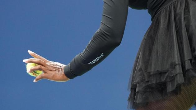 Serena Williams of the US bounces the ball before serving to Magda Linette (out of frame) of Poland during their 2018 US Open Women’s Singles match at the USTA Billie Jean King National Tennis Center in New York. Williams responded to a ban on her black catsuit, stepping onto the court in a tutu. (Don Emmert / AFP)