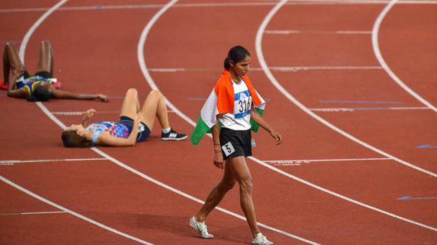 India’s Sudha Singh after winning the silver medal in women’s 3000m steeplechase competition at the 18th Asian Games 2018 in Jakarta, Indonesia. (Shahbaz Khan / PTI) India’s Sudha Singh after winning the silver medal in women’s 3000m steeplechase competition at the 18th Asian Games 2018 in Jakarta, Indonesia. (Shahbaz Khan / PTI)