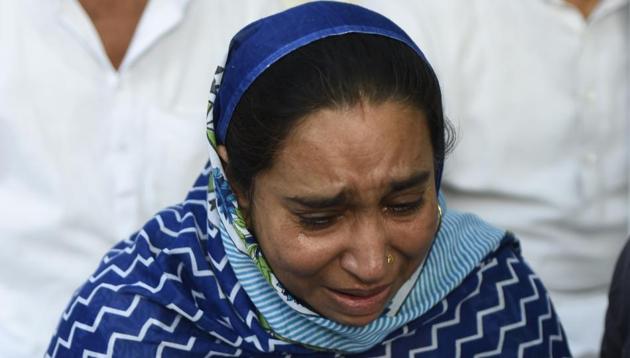 File photo of Najeeb Ahmad’s mother at a protest at Jantar Mantar in New Delhi. (HT File Photo) File photo of Najeeb Ahmad’s mother at a protest at Jantar Mantar in New Delhi. (HT File Photo)