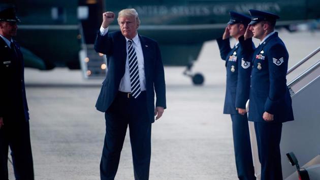US President Donald Trump arrives at Andrews Air Force Base in Maryland on August 31, 2018. (Brendan Smialowski / AFP) US President Donald Trump arrives at Andrews Air Force Base in Maryland on August 31, 2018. (Brendan Smialowski / AFP)