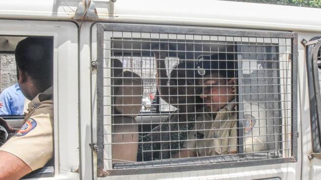 Shoma Sen accused in Koregao Bhima case being taken to Shivajinagar court in Pune, on Saturday.(HT Photo) Shoma Sen accused in Koregao Bhima case being taken to Shivajinagar court in Pune, on Saturday.(HT Photo)