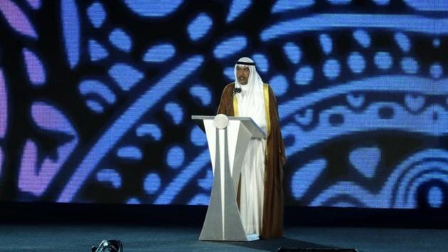 Olympic Council of Asia president Sheikh Ahmad al-Fahad al-Sabah adduces the closing ceremony. (AP)