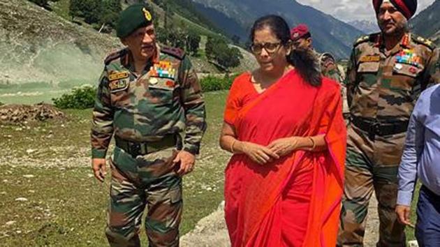 Union defence minister Nirmala Sitharaman visits Chinar Corps to review the security situation in Kashmir Valley, in Srinagar in June 2018. (PTI File Photo) Union defence minister Nirmala Sitharaman visits Chinar Corps to review the security situation in Kashmir Valley, in Srinagar in June 2018. (PTI File Photo)