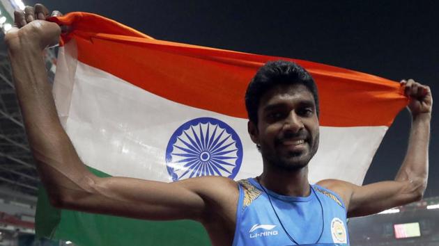 Jinson Johnson celebrates after winning the gold medal(REUTERS)