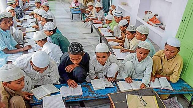 Students attend a class at the ‘madrasa’ of Vasi Ullah mosque, in Allahabad, Uttar Pradesh.(PTI File Photo)